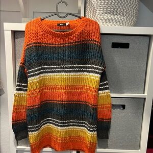 BDG Orange Yellow Crew Neck Sweater with Bold Stripes